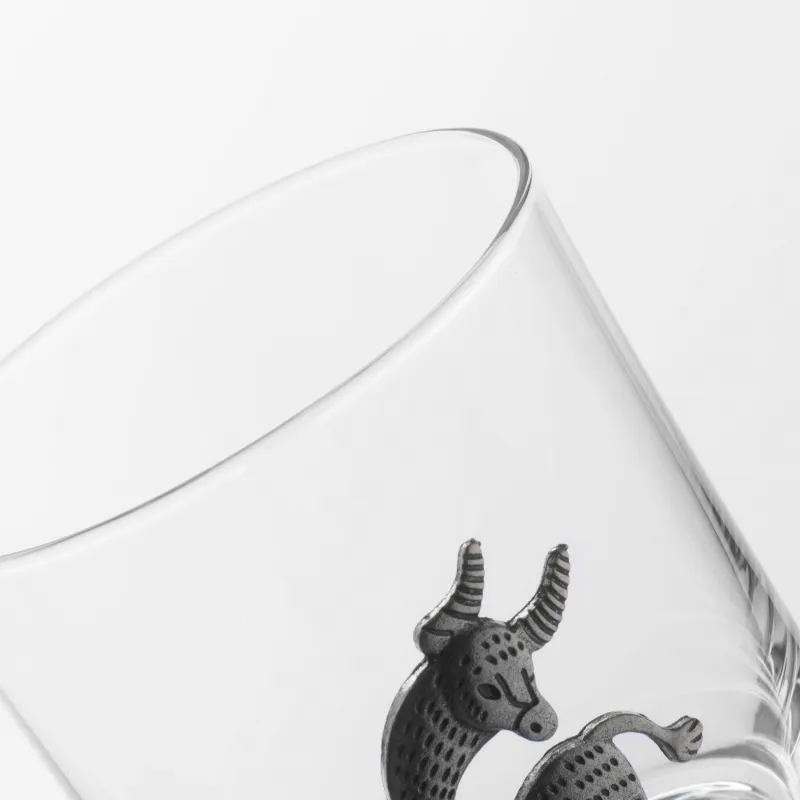 Whiskey glass, 10 cm, 340 ml, glass / metal, silver, Taurus, Zodiac, image-3