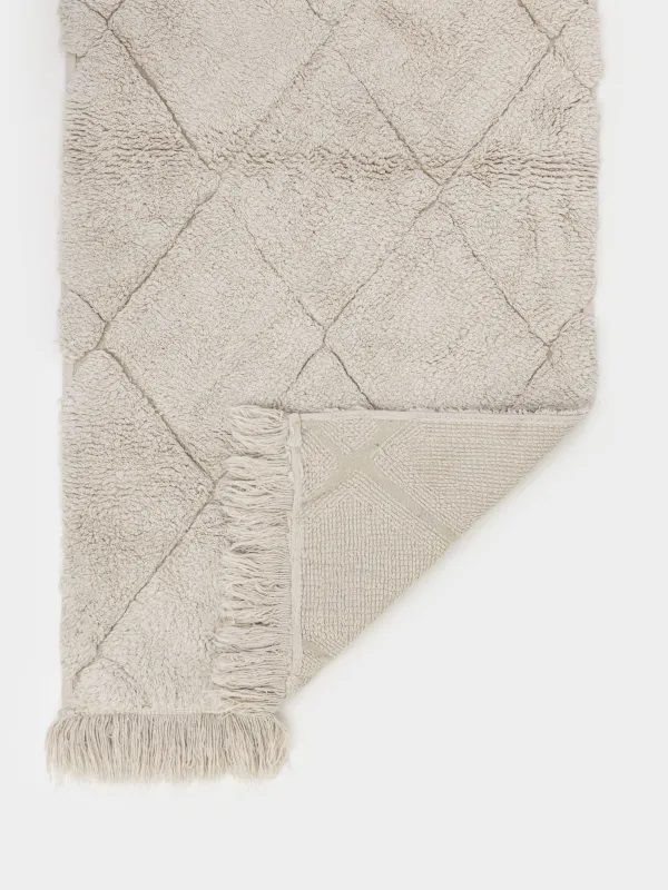Rug, 60x120 cm, fringed, cotton, beige, Rhombuses, Neutral, image-2