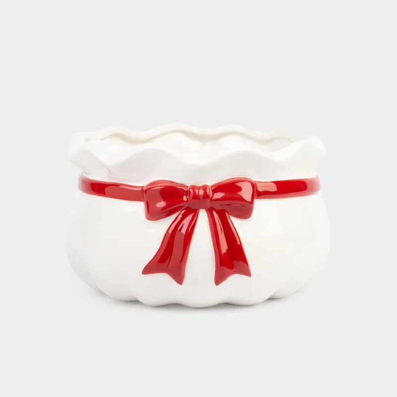 Candy bowl, 20x12 cm, ceramic, beige-red, Gift bag, Christmas traditions