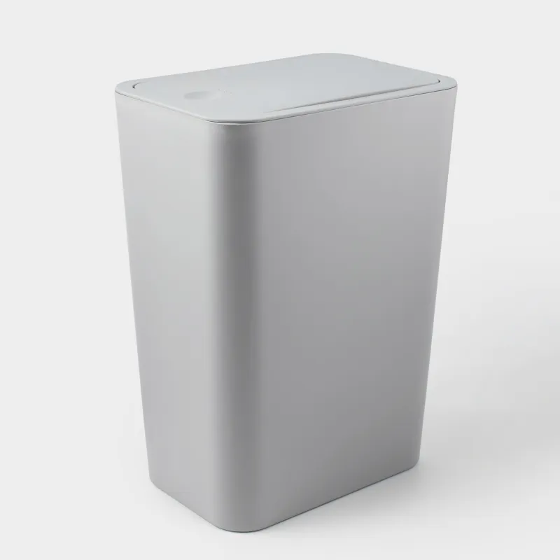 Trash can, 12 l, with button to open the lid, plastic, gray, Push new