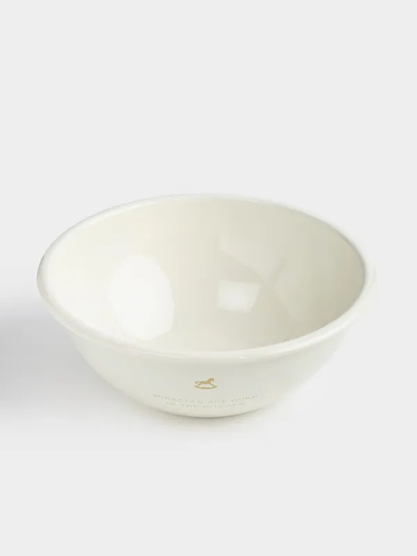 Bowl, 1,6 l, enameled metal, milky, with golden edging, House, Enamel, image-2