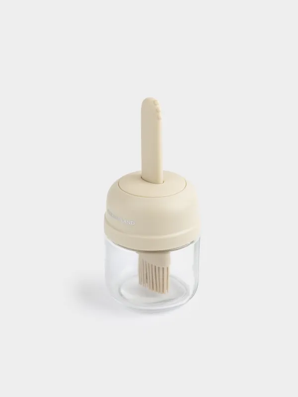 Oil container, 180 ml, with brush, glass / silicone, milky, Milk kitchen, image-1