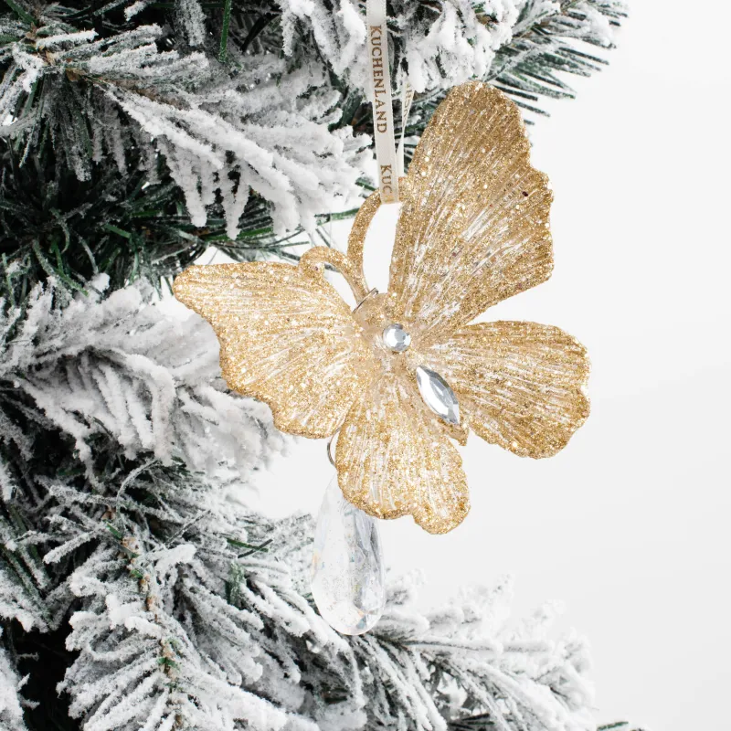 Christmas tree toy, 11 cm, plastic, Champagne, Butterfly, Butterfly NY, image-3