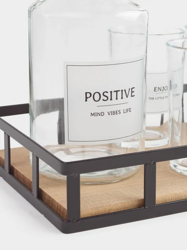 Drink set, 4 persons, 5 items, on a stand, glass / metal, Clear font, image-2