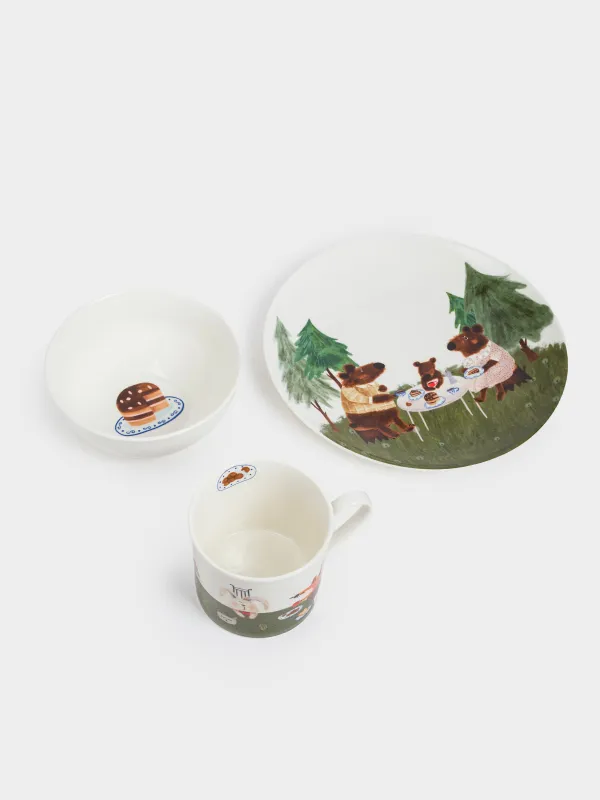 Children's tableware set, 1 person, 3 items, porcelain N, white, Tea party, Little pet, image-1