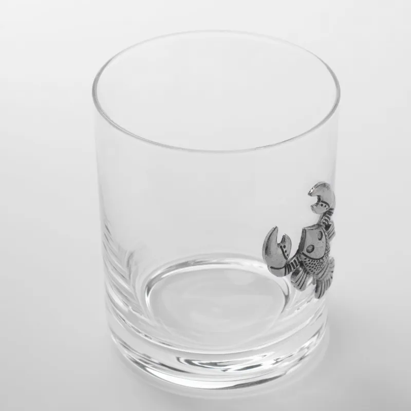 Whiskey glass, 10 cm, 340 ml, glass / metal, silver, Cancer, Zodiac, image-2