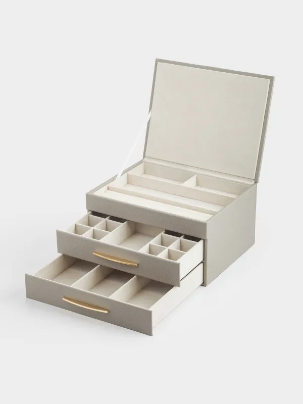 Jewelry box, 27x14 cm, PU leather / MDF, grey, Premiere, image-2