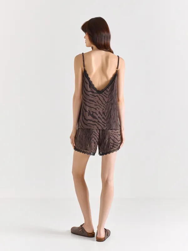 Women's top, homewear, size S, straps, lace, viscose, black and white, Zefina, image-4