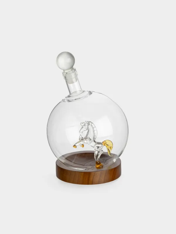 Decanter, 850 ml, on a stand, glass / wood, Horse, Bar, image-1