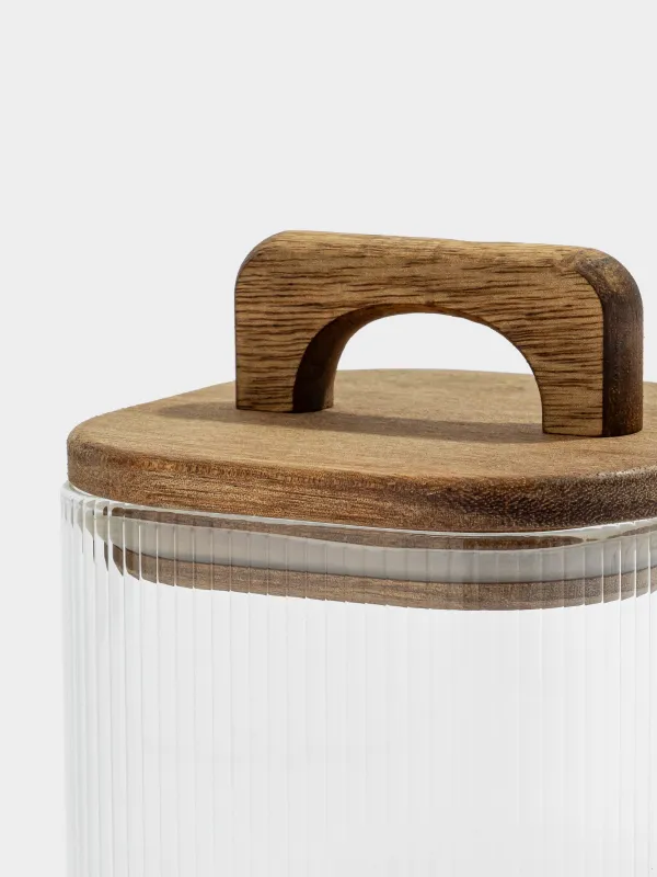 Bulk products jar, 650 ml, glass R / wood, square, Ravi wood, image-2