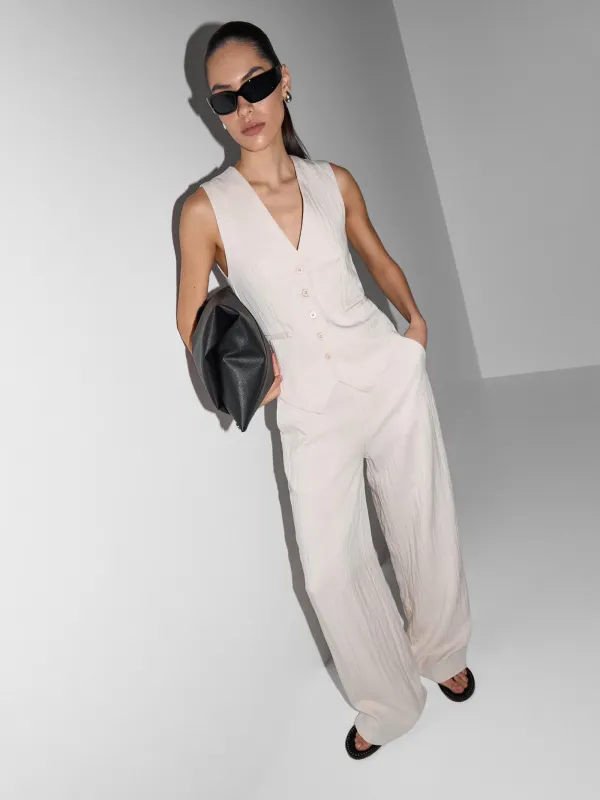 Women's trousers, size S, viscose/polyester, milky, Giselle, image-9