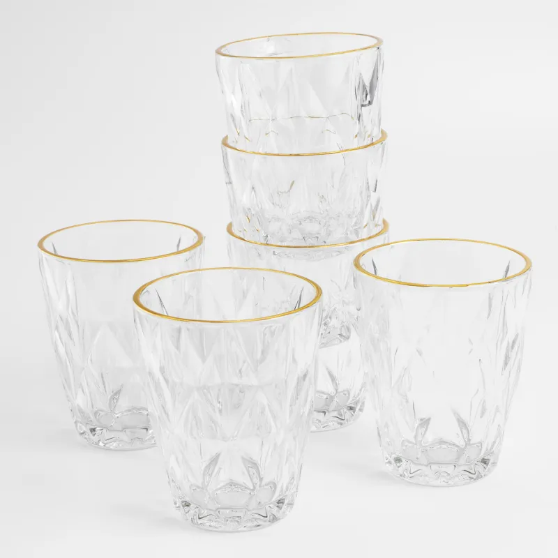 Glass, 10 cm, 270 ml, 6 pcs, glass R, with golden edging, Rhomb gold, image-3