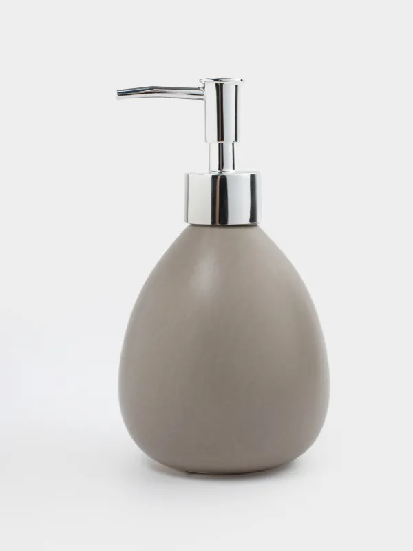 Liquid soap dispenser, 280 ml, ceramic / plastic, beige-grey, Giza, image-0