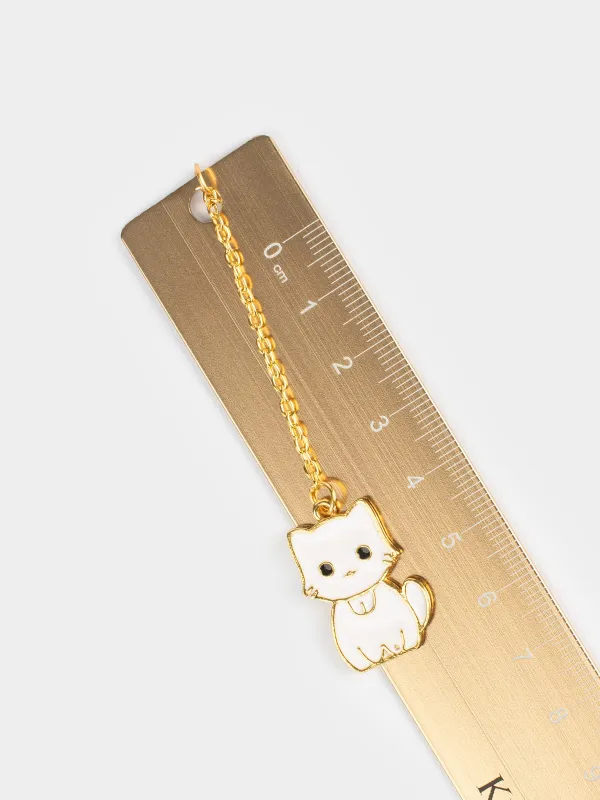 Ruler, 12 cm, with pendant, steel, golden, Kitten, Cat, image-2