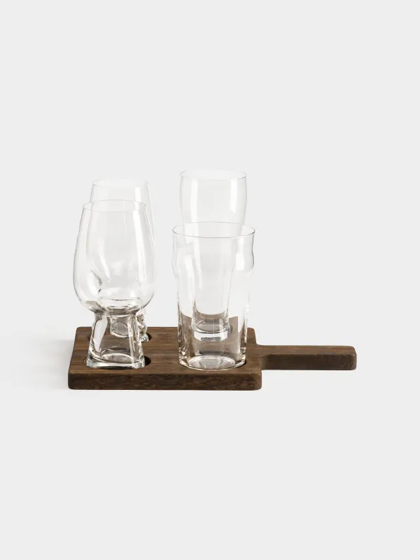 Drinking glass set, 4 pcs, on a stand, glass / wood, Noble tree, image-5