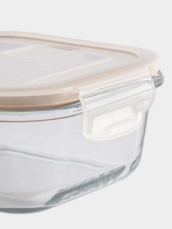 Container, 520 ml, with clips, with valve, glass T / plastic, square, Soft kitchen, image-4