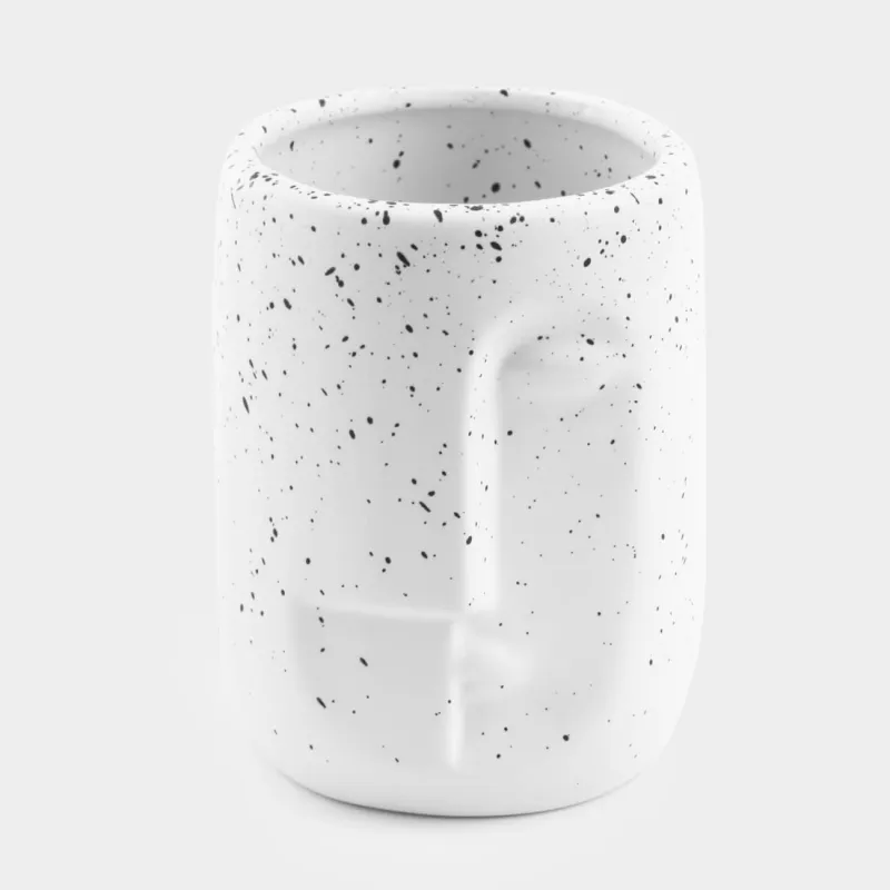 Bathroom tumbler, 11 cm, Ceramic, White, Speckled, Face, Face speckled