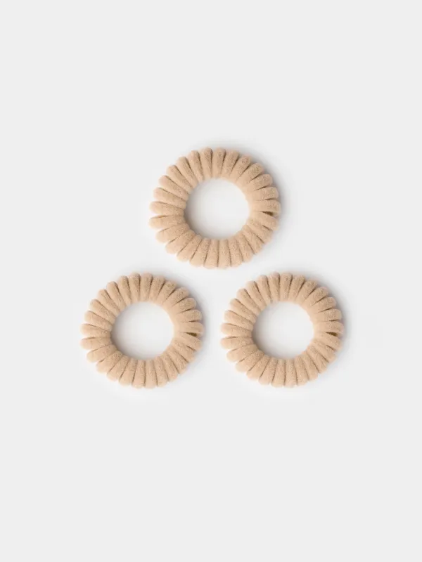 Elastic band for hair, 4 cm, 3 pcs, polyester/TPU, Beige, Spiral, Helix, image-0