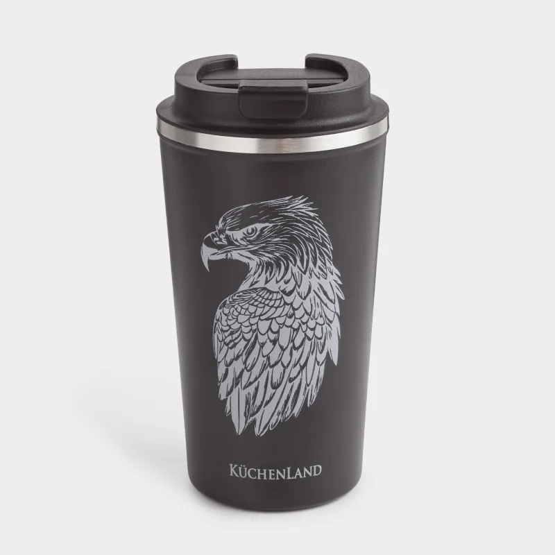 Thermo mug, 450 ml, steel / plastic, black, Eagle, Coffee time