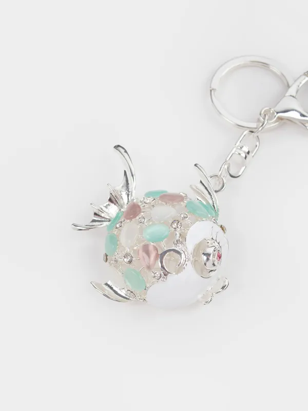 Keychain, 12 cm, metal / rhinestones, gold, Fish ball, Keychain crystal, image-1
