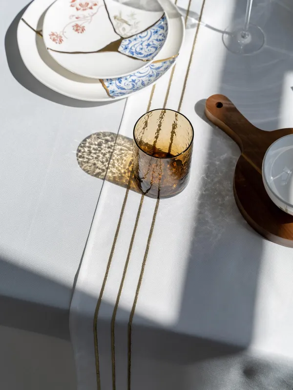 Table runner, 40x160 cm, polyester, white, Lines, Trim gold, image-4
