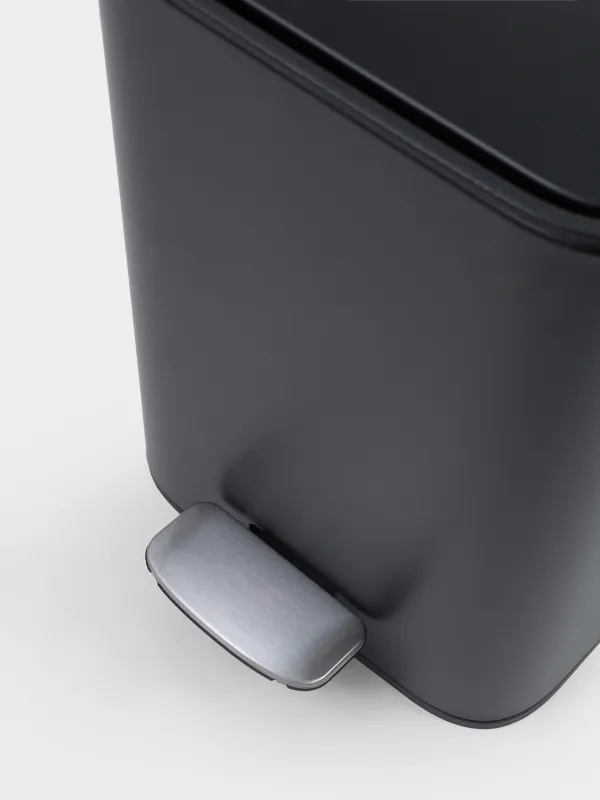 Trash can, 6 L, with pedal, metal, square, black, Total black, image-3