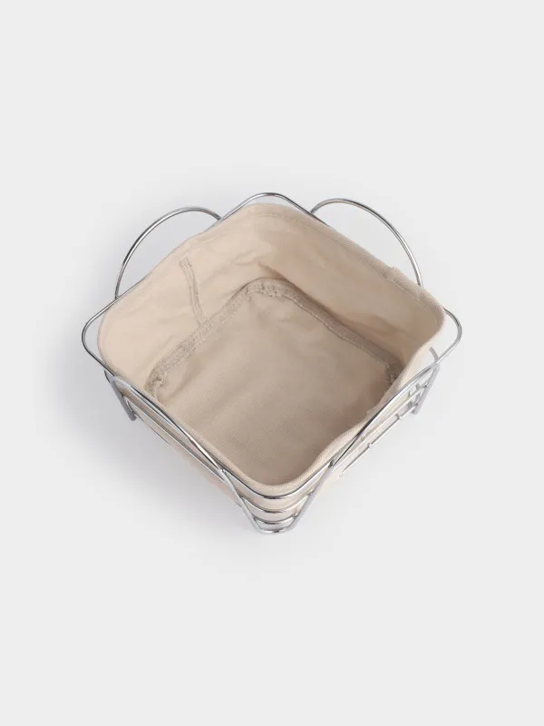 Bread basket, 21x21 cm, cotton/metal, square, Grey/silver, Twist silver, image-3