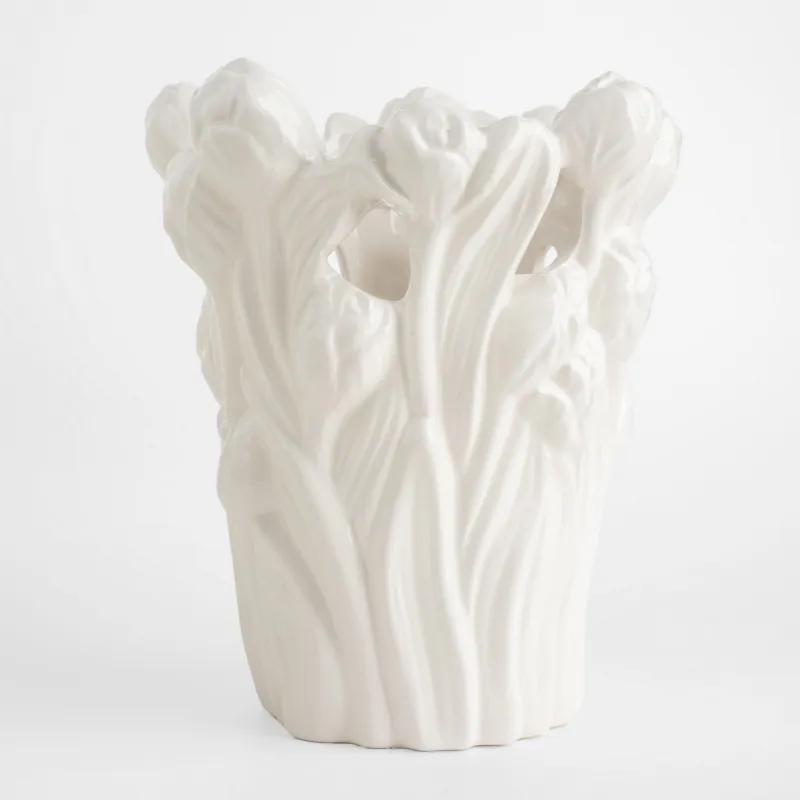 Flower vase, 25 cm, decorative, ceramic, white, Tulips, Tulip, image-1