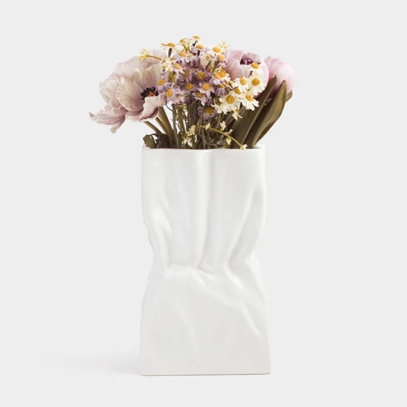 Flower vase, 24 cm, ceramic, white, Crease, Crumple, image-5