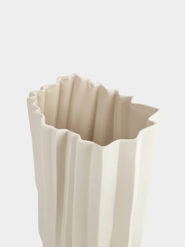 Flower vase, 35 cm, porcelain P, beige, Bends, Crumple, image-2