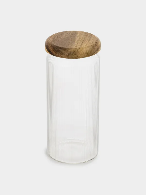 Bulk products jar, 1 l, glass R / wood, Ribby wood, image-1