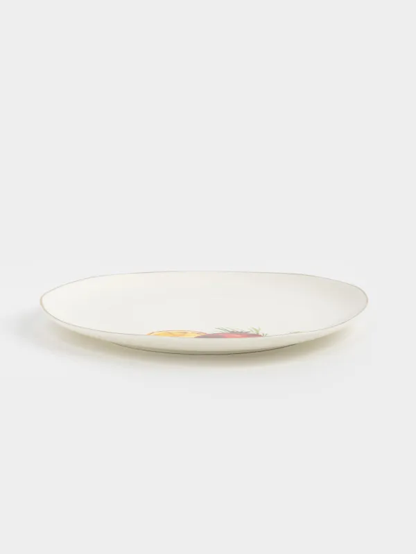 Snack plate, 21 cm, porcelain N, white, with golden edging, Pomegranates and orange, Christmas miracle, image-2