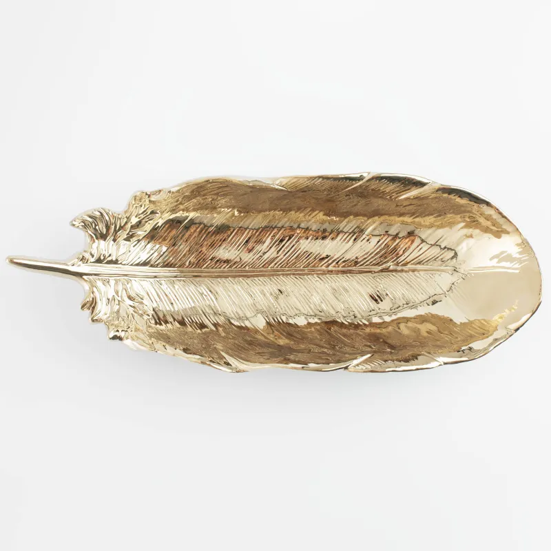 Decorative dish, 35x13 cm, porcelain P, golden, Feather, Royal jungle, image-3