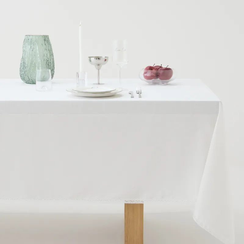 Tablecloth, 170x250 cm, with PU coating, polyester/viscose/linen, white, Lace, Comely lace