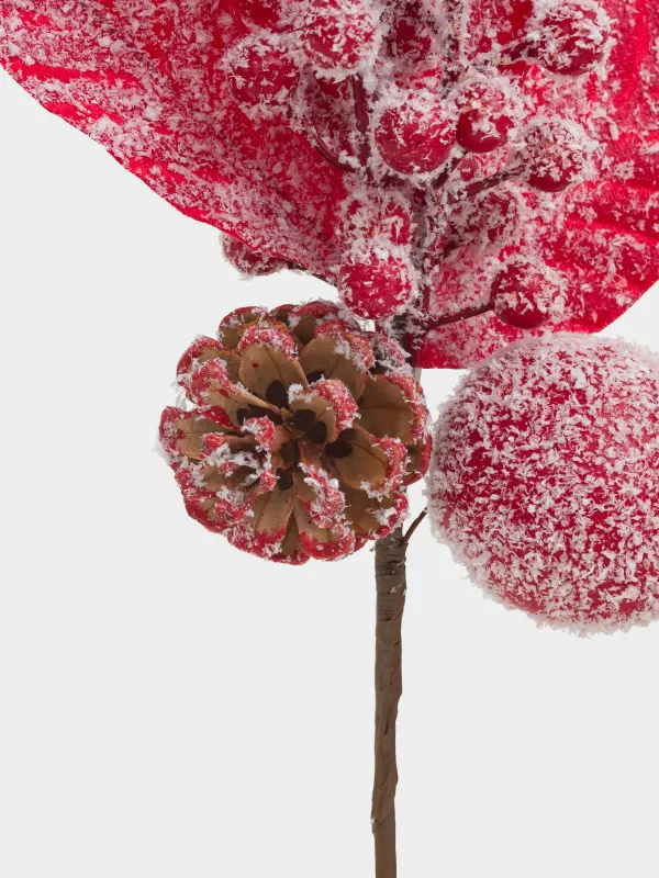 Decorative branch, 39 cm, foam/cone, Pomegranate with red berries, Garnet decor, image-2
