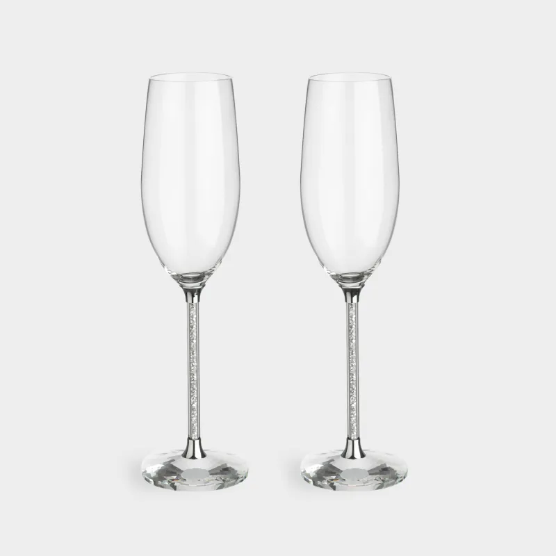 Drinking glass, 220 ml, 2 pcs, glass / rhinestones, Silver crystals, Diamond