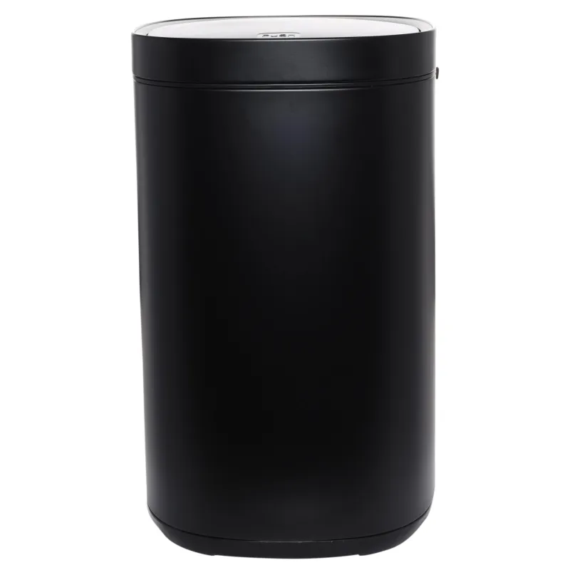 Trash can, 30 l, with lid opening button, metal / plastic, black, Total white, image-1