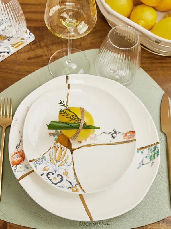 Dinner plate, 27 cm, porcelain N, white and gold, Kintsugi, Kintsugi, image-7