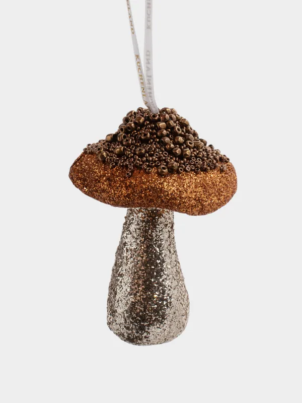 Christmas tree toy, 10 cm, polyester, brown, Mushroom, Figure sparkle, image-0