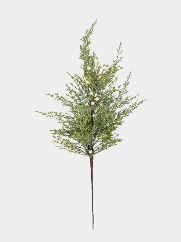 Decorative branch, 71 cm, plastic, Needles with white pearls, Conifer pearl decor, image-0