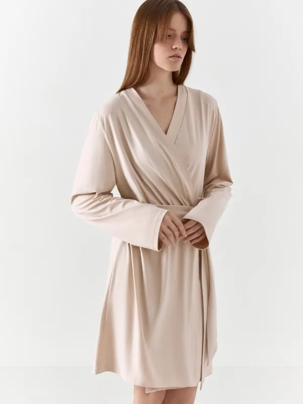 Women's robe, homewear, size L, polyester / elastane, sand, Vitalina, image-3
