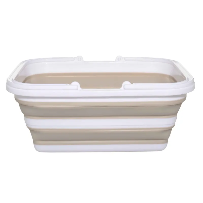 Foldable basket, 39x29x16 cm, with handles, plastic / rubber, gray-beige, Foldaway, image-3