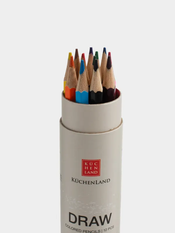 Set of pencils, 12 pcs, 17 cm, colored, in a tube with a sharpener, Draw, image-1