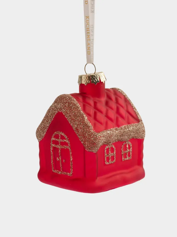 Christmas tree toy, 6 cm, glass, with glitter, milky, House, Figure christmas, image-0