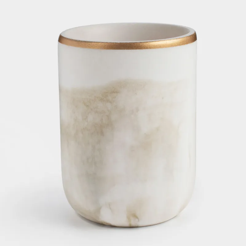 Bathroom glass, 10 cm, polyresin, white-gold, Marble, Dryad