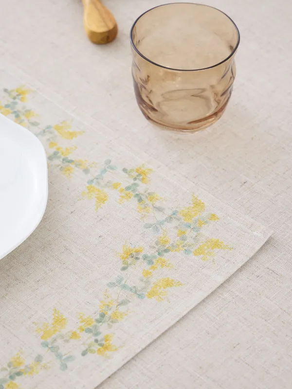 Placemat, 30x45 cm, polyester / linen, rectangular, beige, Mimosa, Mimosa flowers, image-2