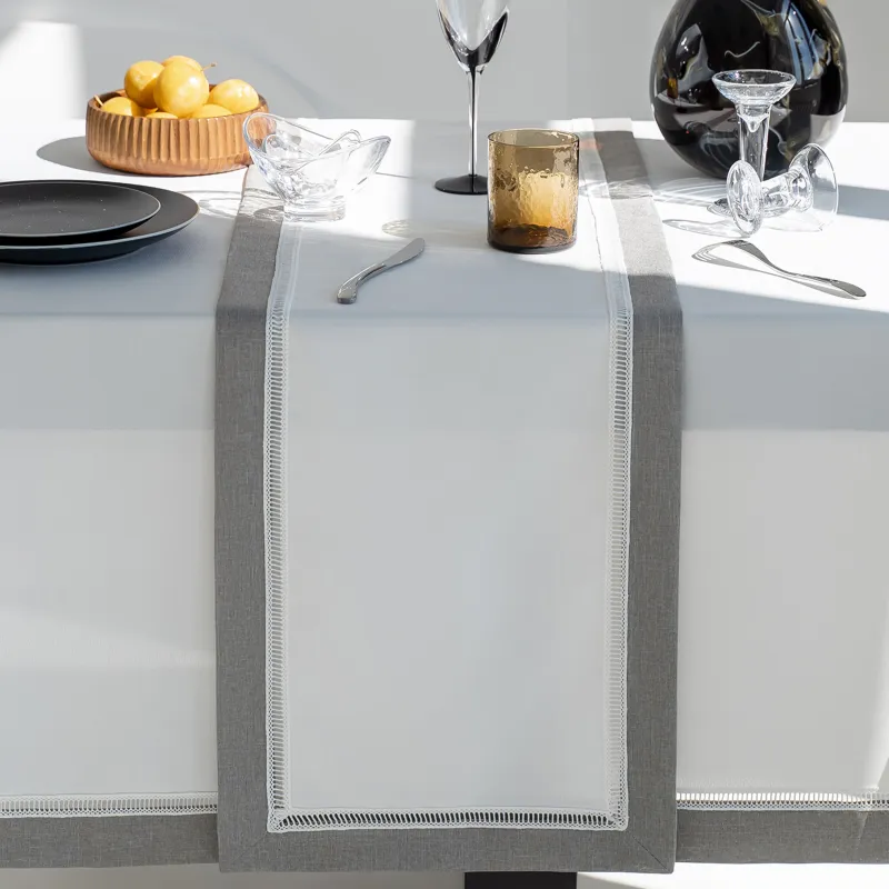 Table runner, 40x160 cm, polyester, white-gray, milkyy way