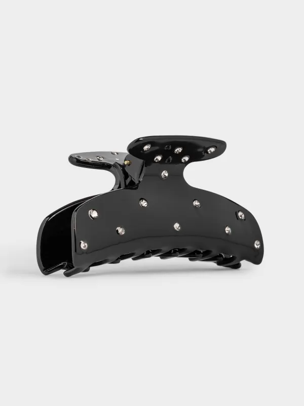 Hair clip, 9 cm, acrylic / metal, black, Crab in rhinestones, Hair basic, image-0