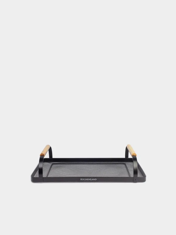 Tray, 33x23 cm, with handles, metal / wood, rectangular, black, Black style, image-0