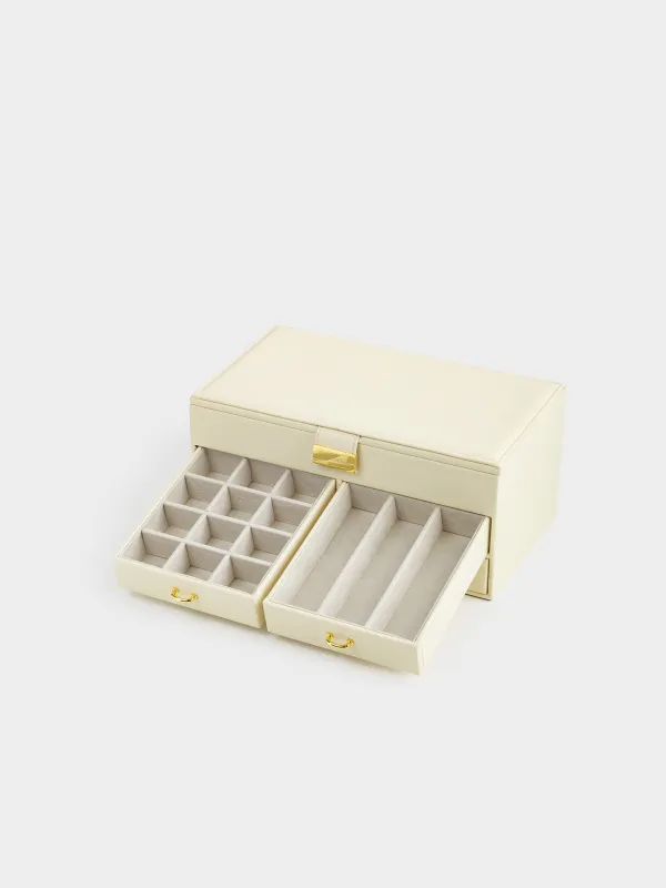 Jewelry box, 26x15 cm, with mirror, wood/PU leather, ecru, Premiere, image-3